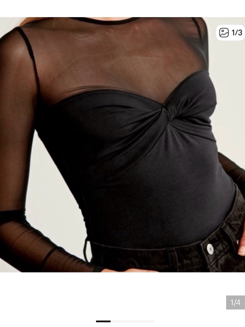 Abercrombie & Fitch Black Sheer Mesh Twist-Front Bodysuit